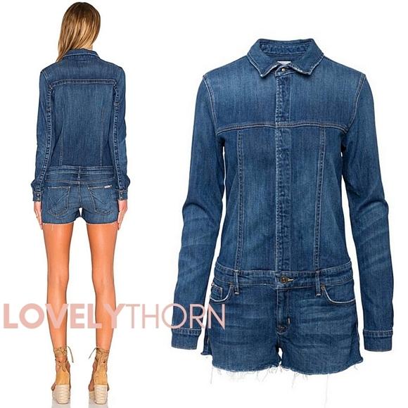 HUDSON // ltd ed ultra-flattering fit long sleeved raw hem stretch denim romper - Picture 11 of 16